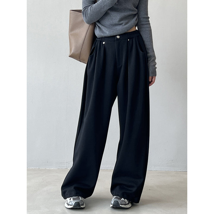 Dame elegante high-waist bukser med elastisk talje og sidelommer Stilla