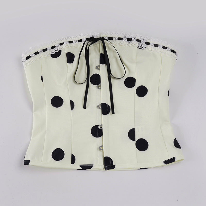 Dame top med strapless design og legende polka-dot mønster Skovae