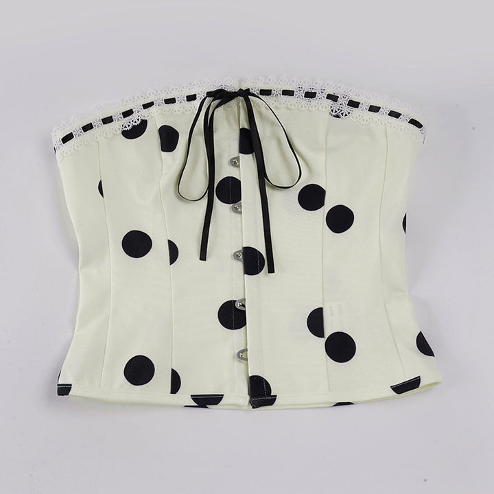Dame top med strapless design og legende polka-dot mønster Skovae