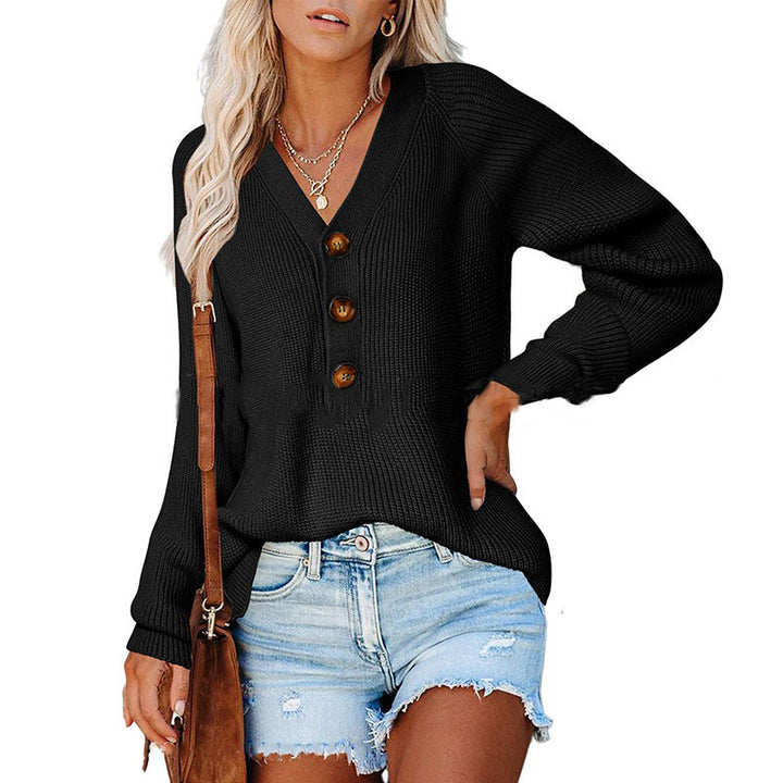 Kvinders V-hals sweater med træknapper Stilla