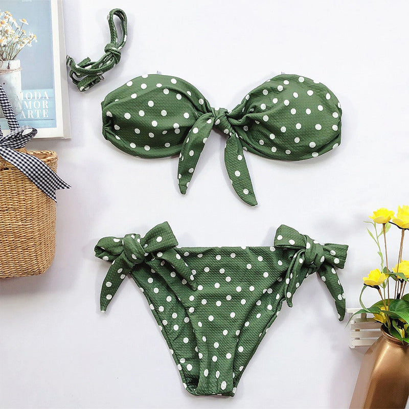 Femme Højskåret Prikket Bikini Sæt Stilla