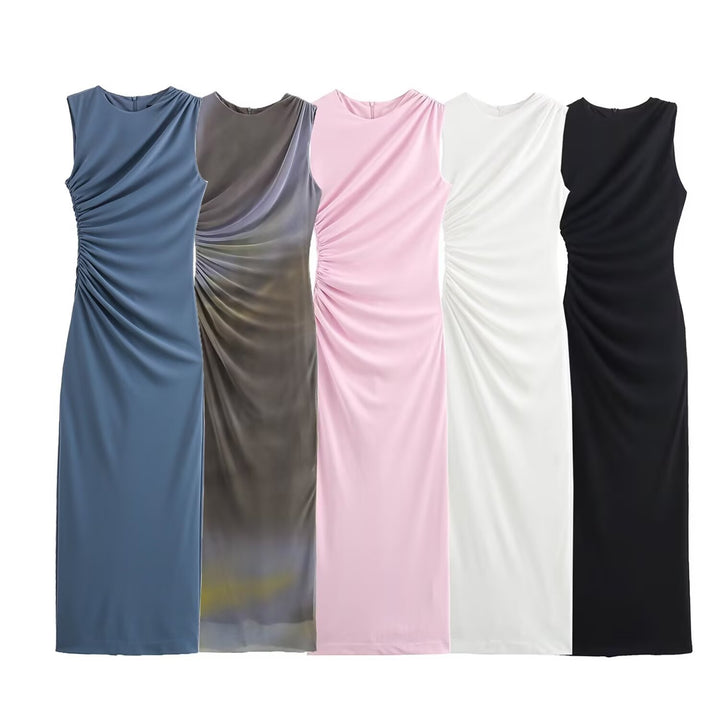 Dame elegant maxikjole med raffinerede draperinger Skovae