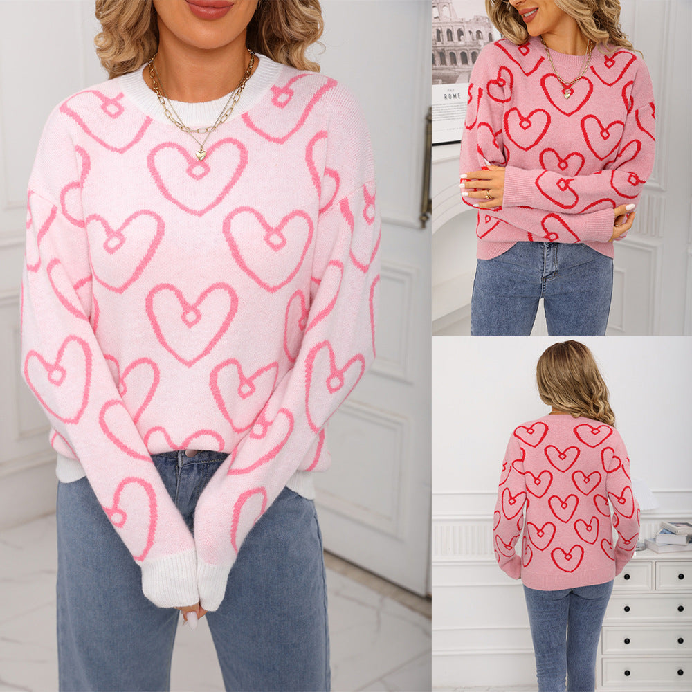 Kvinders hyggelige sweater med hjerteprint og blødt materiale Stilla