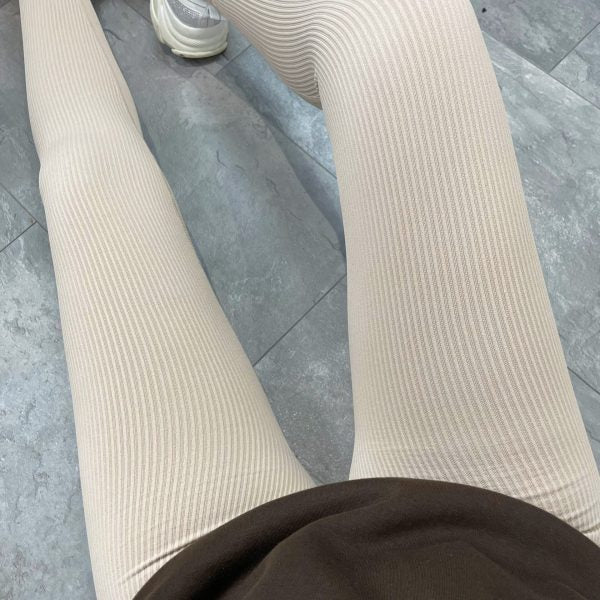Dame Høj Kvalitet Ribbet Design Leggings med Høj Talje Skovae