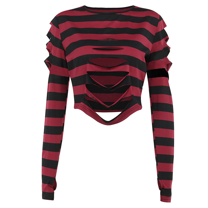 Dame stribet Crop-Top med cut-out-detaljer Stilla