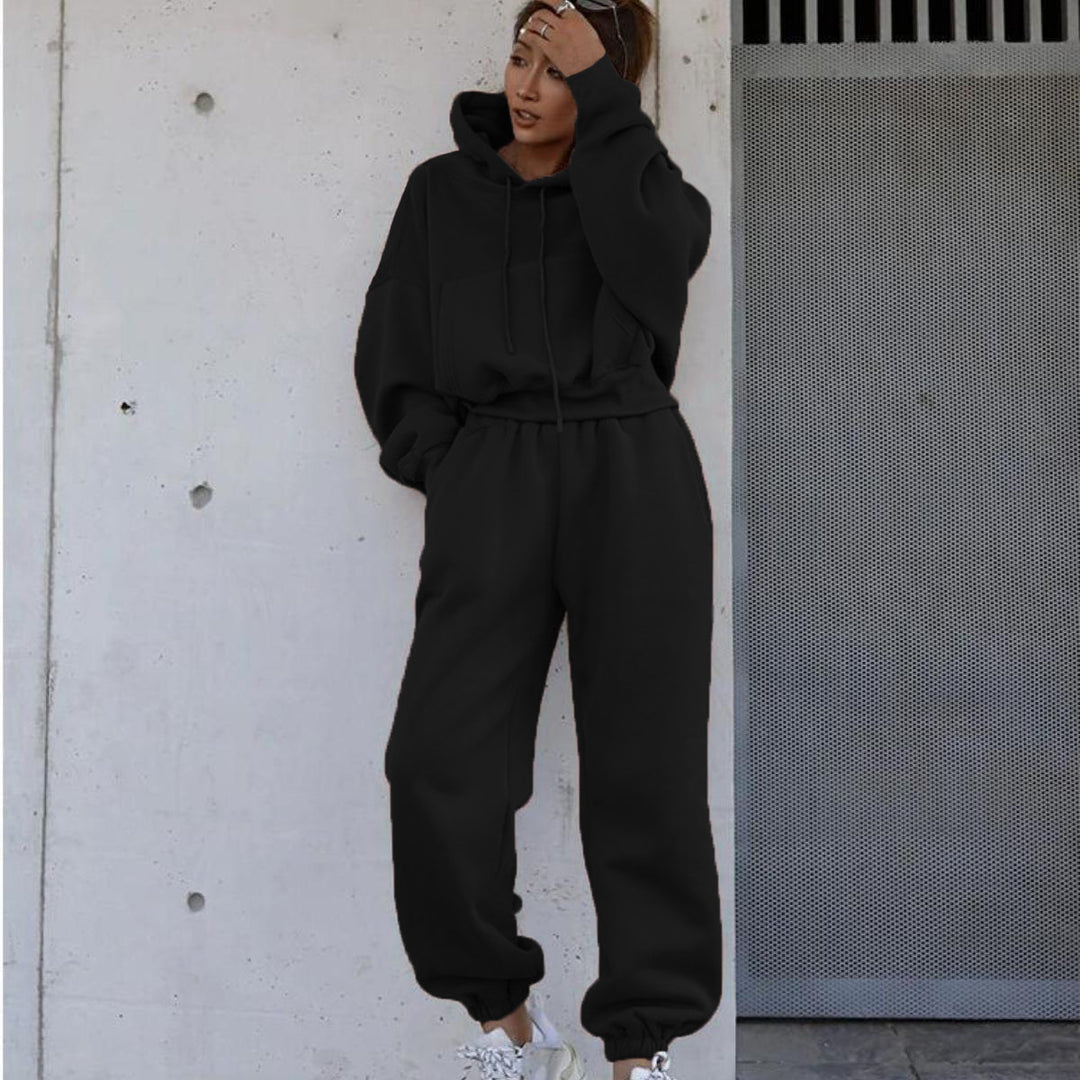 Kvindernes afslappede hoodie og jogger sæt med elastisk talje og praktiske lommer