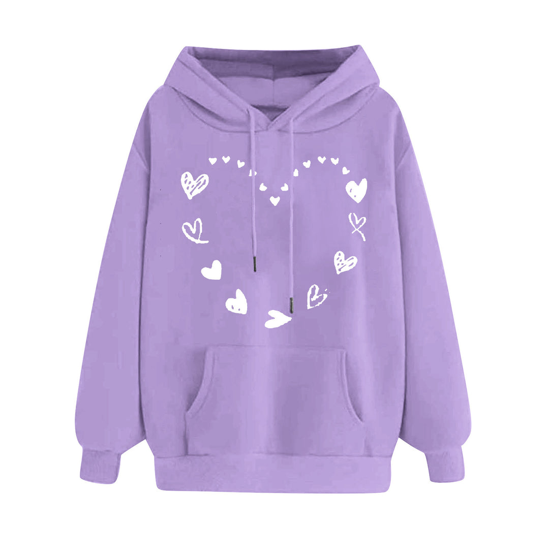 Dame hoodie med legende hjerte design og komfortabel kængurutaske Skovae