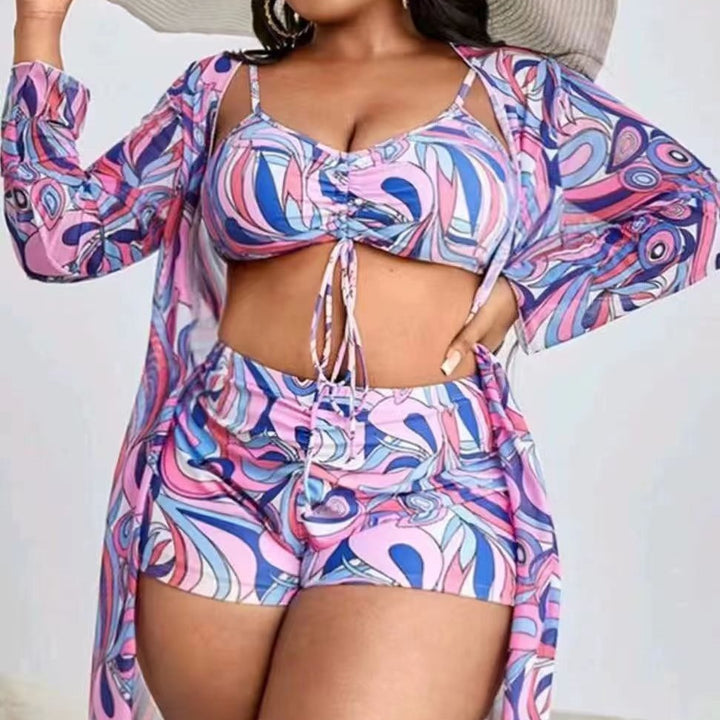 Damebikini med afslappet kaftan og moderne mønsterblandning Stilla