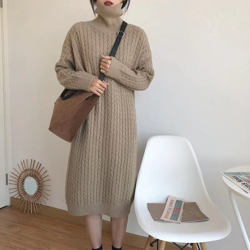 Femme Chunky Strik Rullekrave Maxikjole med Bælte Detalje Stilla