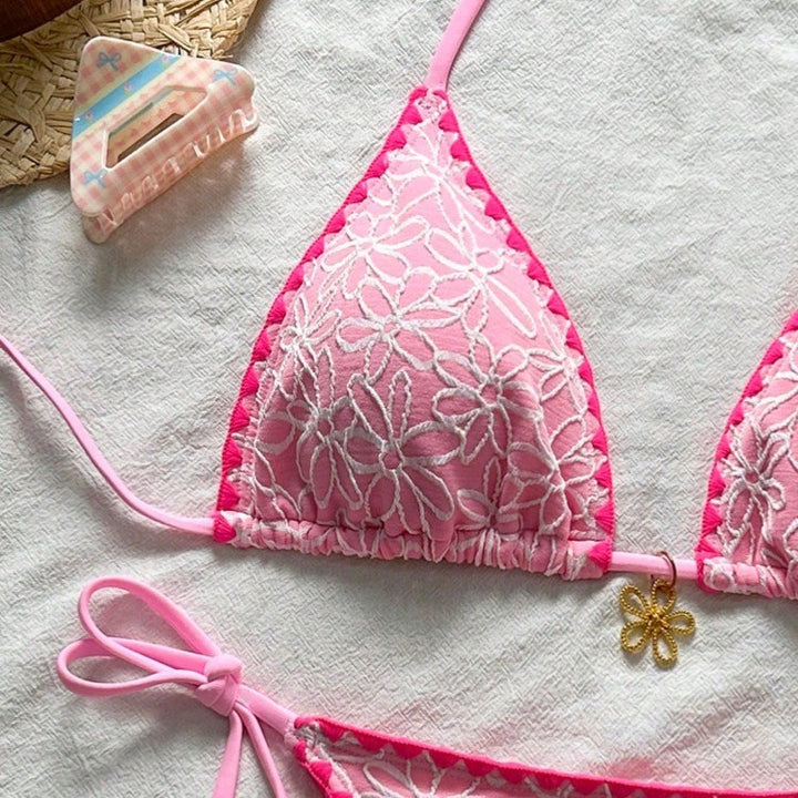Dame Triangel-Bikini-Sæt med florale broderier Skovae