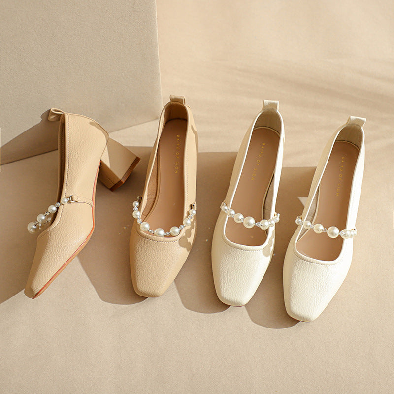 Femme Elegante Blok-hæls Mary Jane Pumps med Perleaccent Stilla