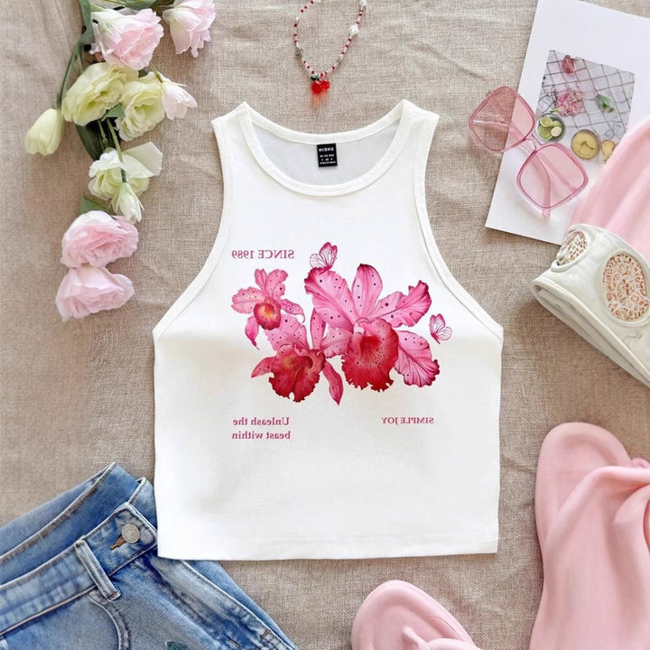 Dame ærmeløs tanktop med glad kirsebærmotiv Skovae