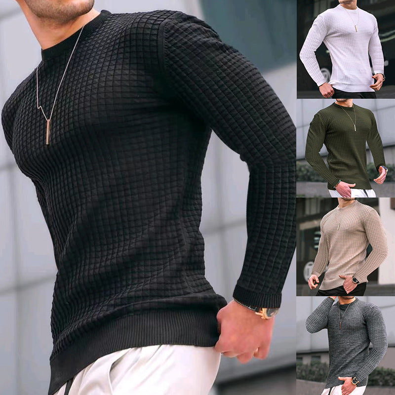 Herrer nan figurtilpasset waffle rundhalset sweater lavet af fint strik med ribkant Skovae