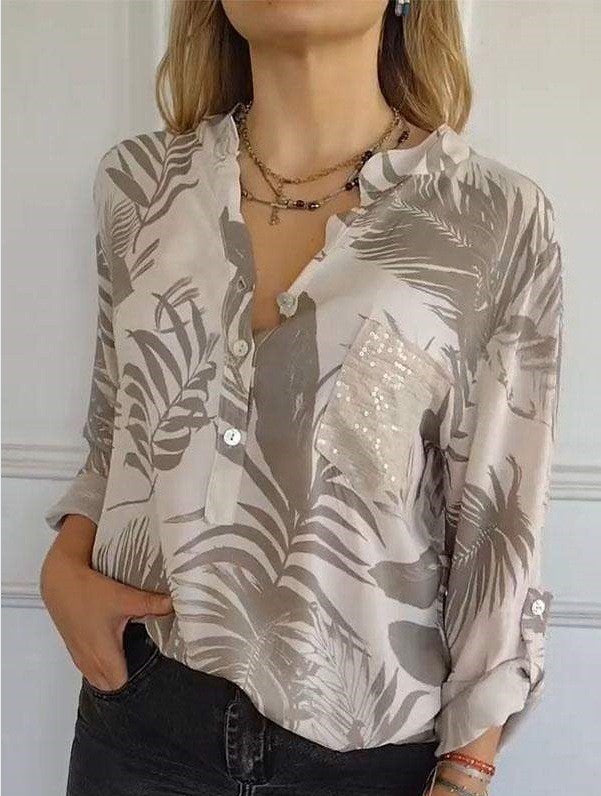 Dame Elegant Floral Knappeskjorte Stilla