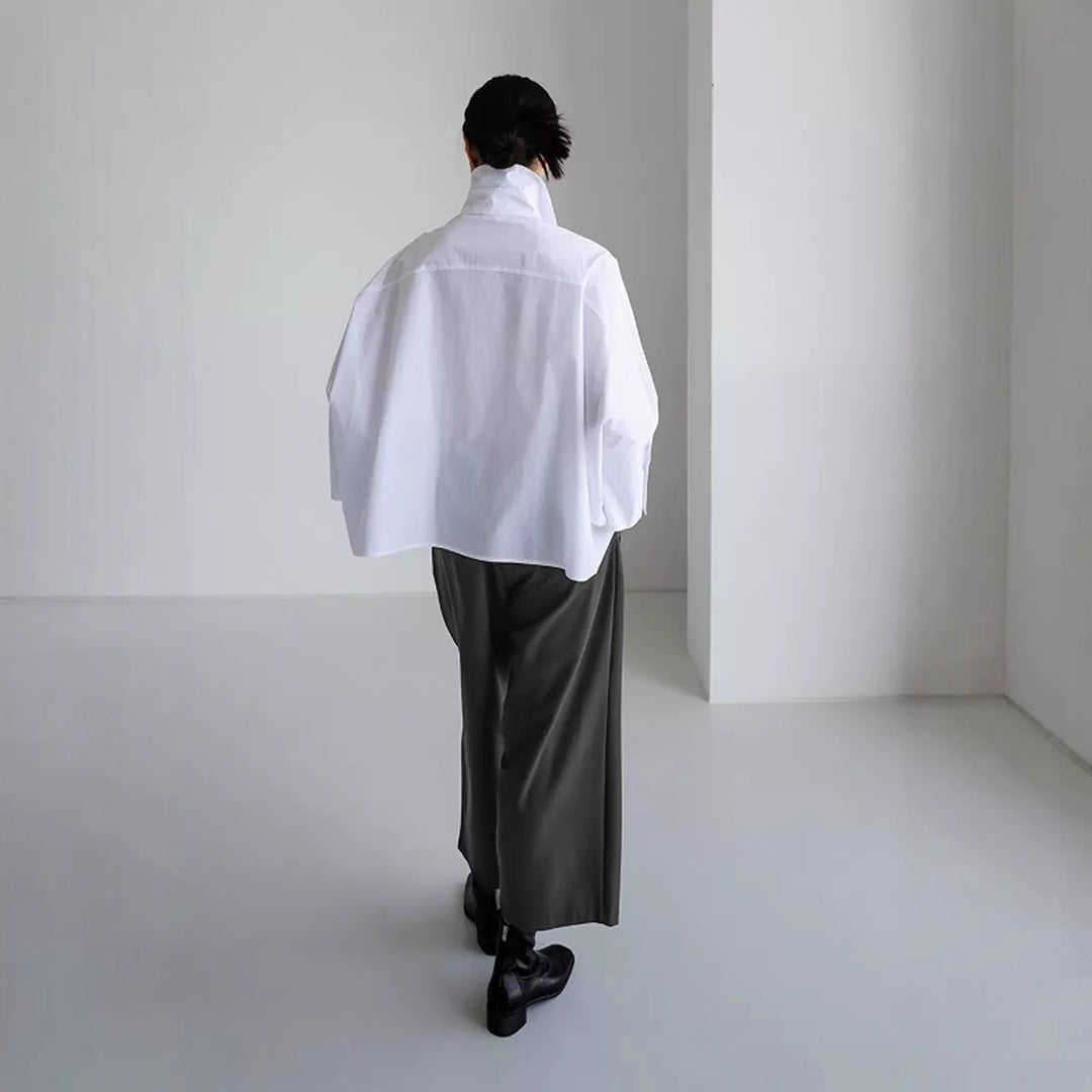 Dame mode Oversized-bluse i kvalitetsbomuld med afslappet snit og ståkrave Stilla