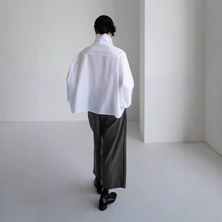 Dame mode Oversized-bluse i kvalitetsbomuld med afslappet snit og ståkrave Stilla