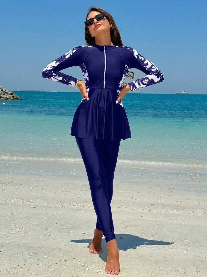 Dame Sporty UV-beskyttelse badedragt med moderigtig flæse Skovae