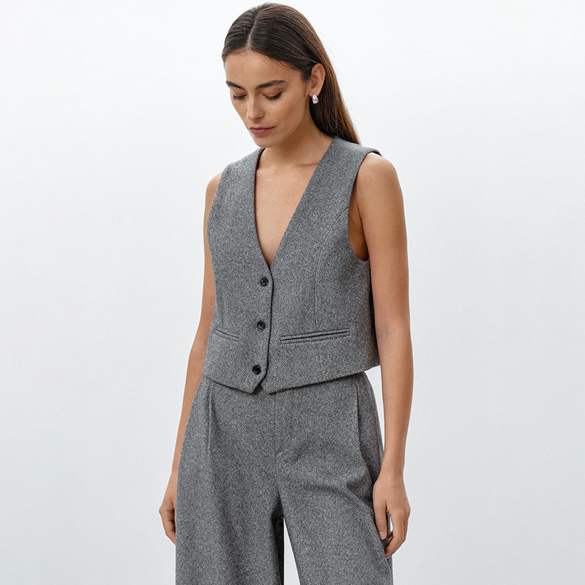 Dame elegant vest og bred bukse ensemble Stilla