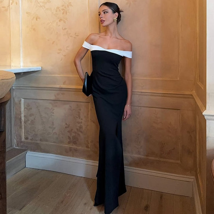 Damer Elegant Maxikjole med skulderfri design og sidelunue Skovae