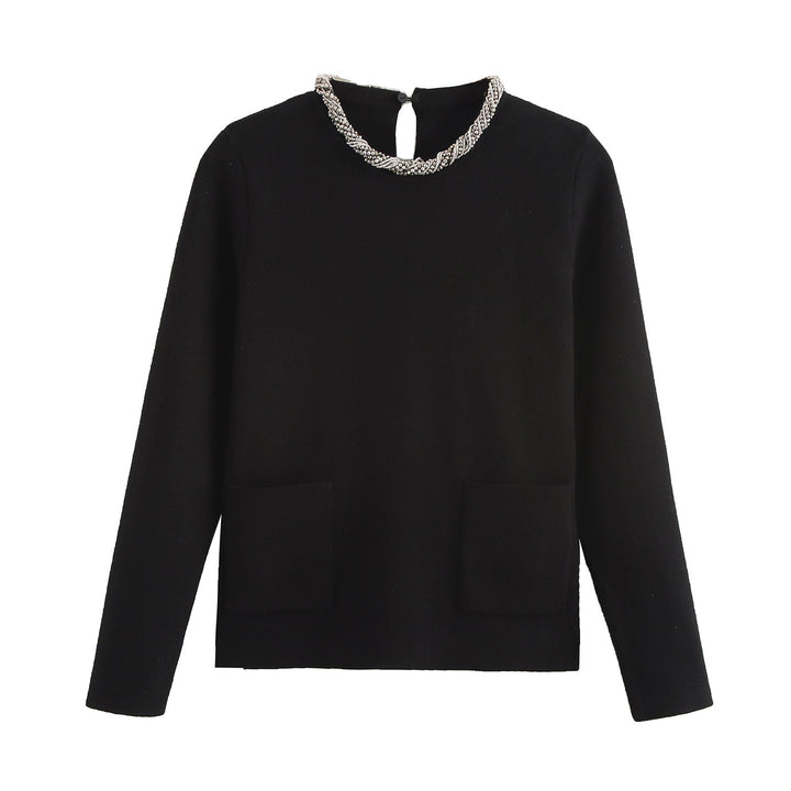 Dame Tekstureret Strikpullover med Elegant Udsnit Stilla