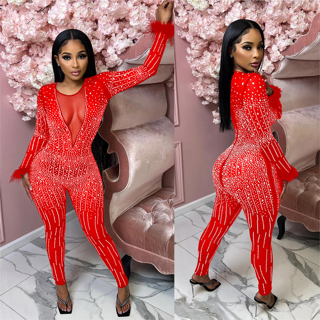 Dame Glamourøs Bodysuit med glitrende pailletter og elegant stribet design Stilla