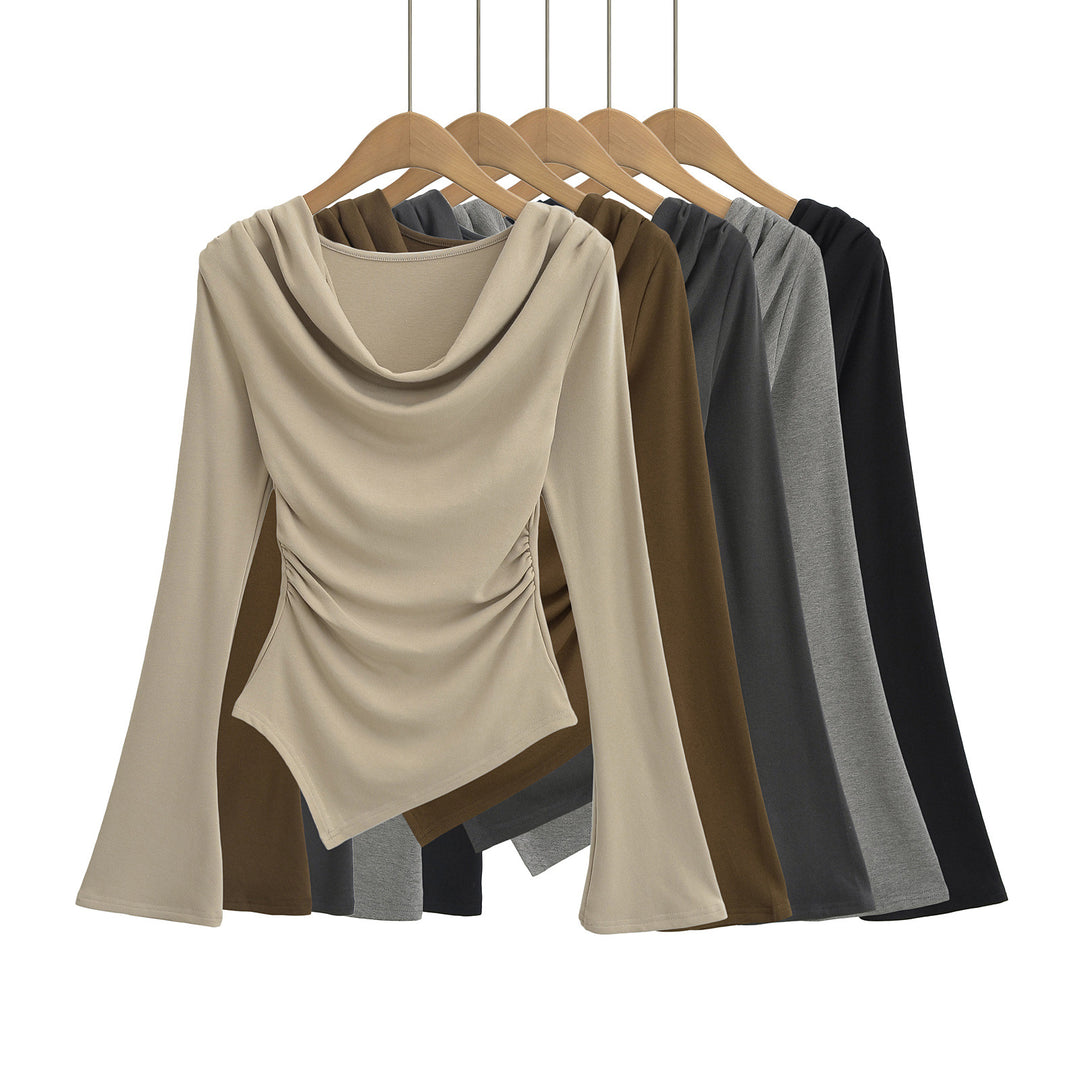 Dame asymmetrisk top med elegant indpakningsdesign og ekstravagante draperingseffekter Stilla