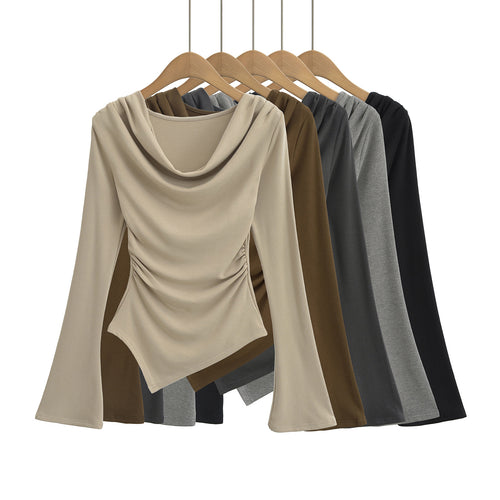 Dame asymmetrisk top med elegant indpakningsdesign og ekstravagante draperingseffekter Stilla