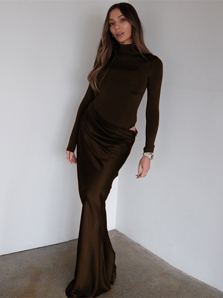 Dame Maxikjole med elegant rullekrave og raffineret draperingsdesign Stilla