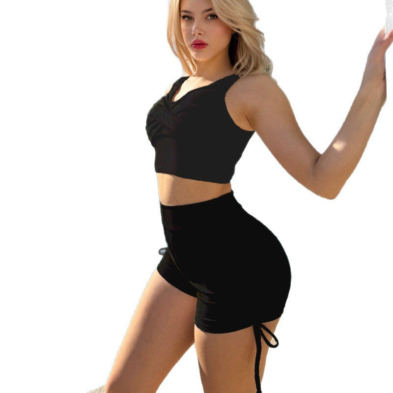 Dame Sporty Crop Top og Shorts Sæt Skovae