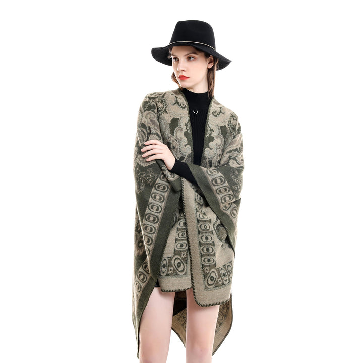 Dame Elegant Poncho med Kunstnerisk Blomster Mønster og Luksuriøst Feel Skovae