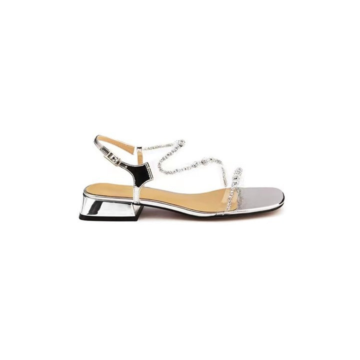 Dame Strass Sandaler med transparent remdesign og komfortabel blokhæl Stilla