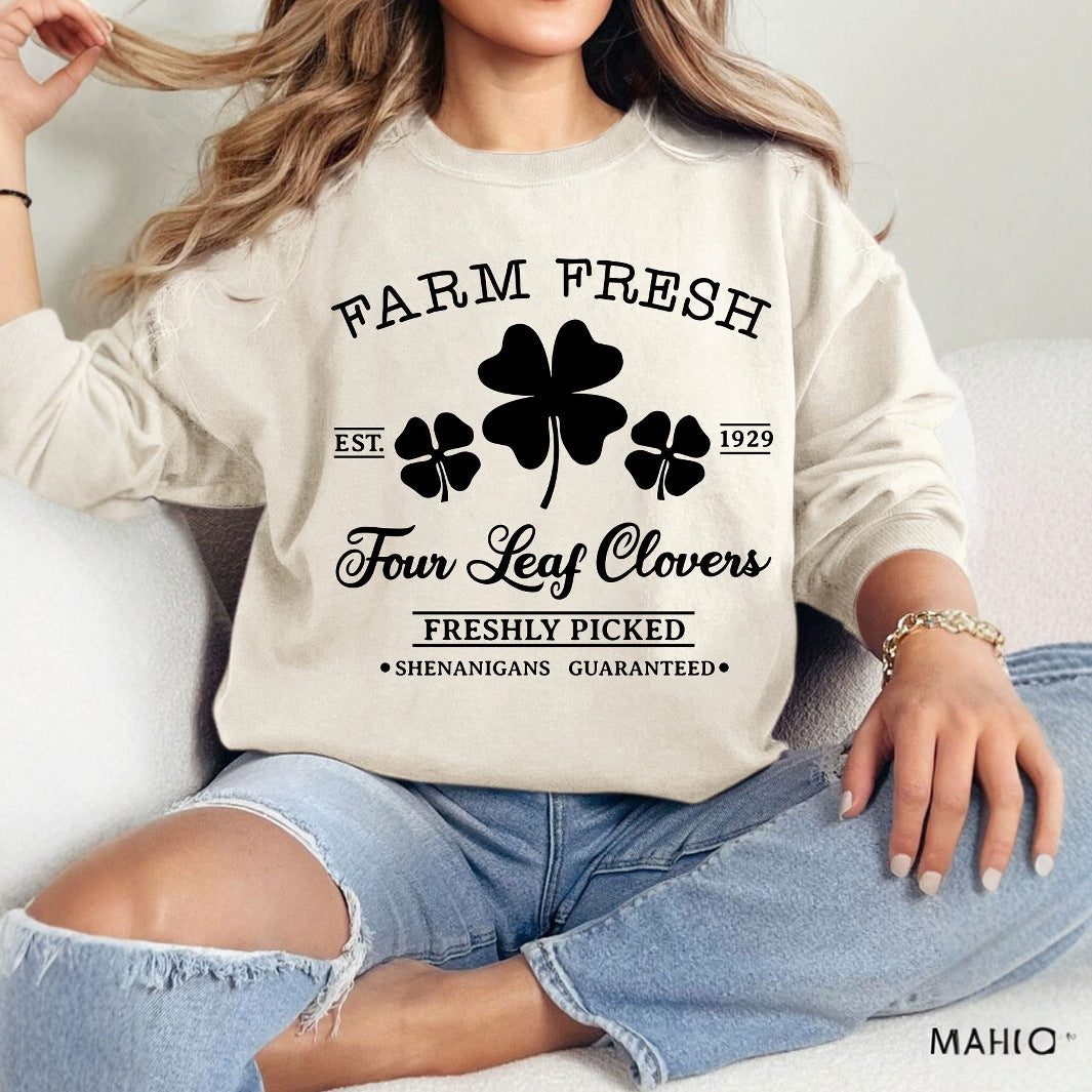 Dame fritids sweatshirts med vintage-inspireret kløvermotiv og behagelig pasform Stilla
