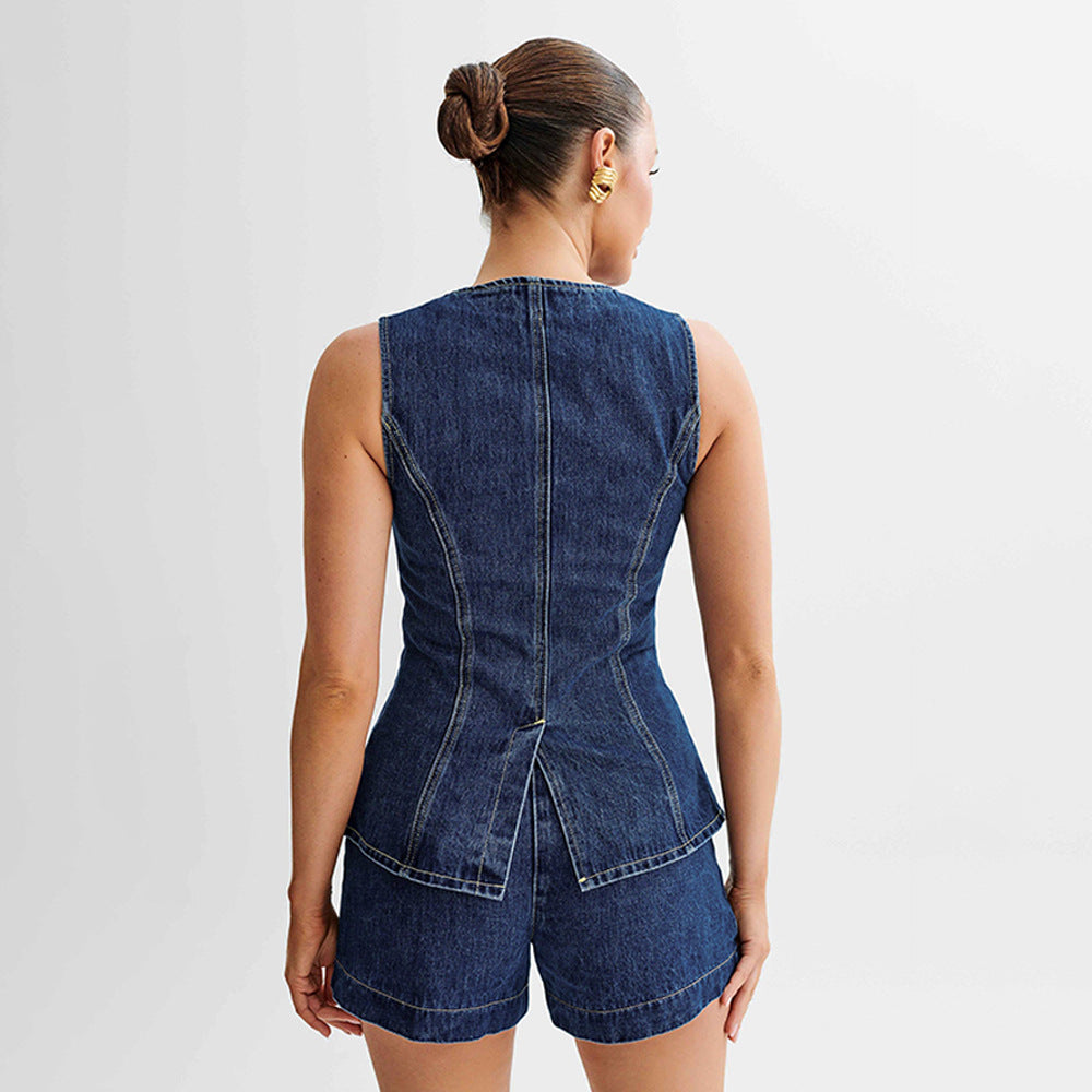 Dame Jeans Vest med matchende Shorts Stilla