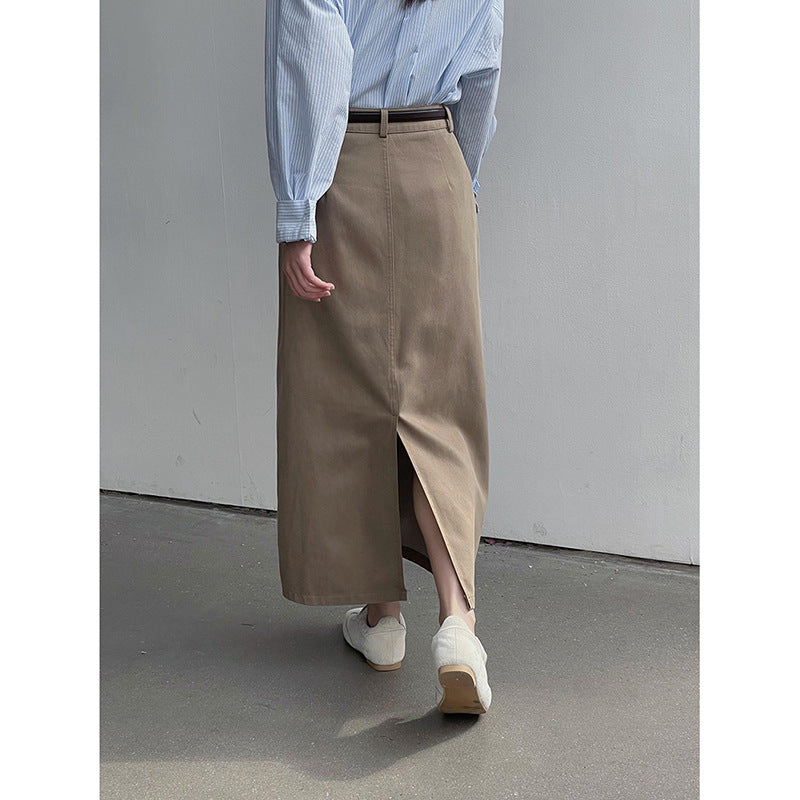 Dame Denim-maxiskørt med lige pasform og elegant udvikling Stilla