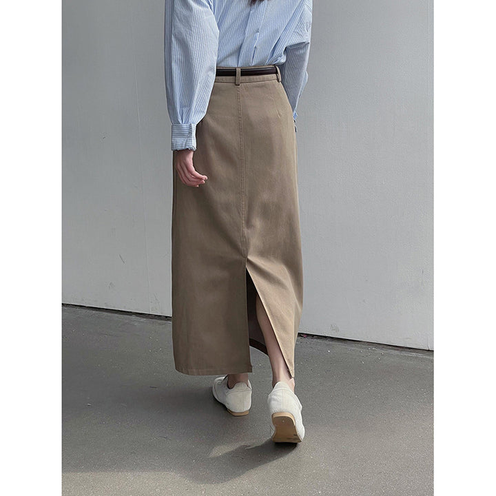 Dame Denim-maxiskørt med lige pasform og elegant udvikling Stilla