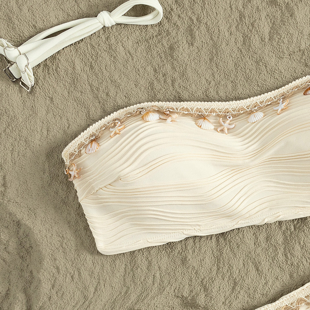 Dame bandeau bikini med musling dekoration Skovae