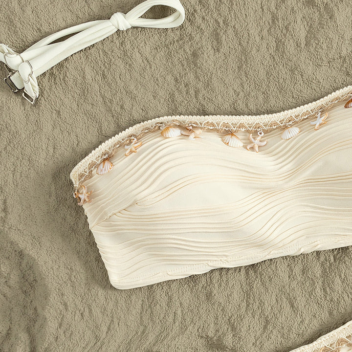Dame bandeau bikini med musling dekoration Skovae