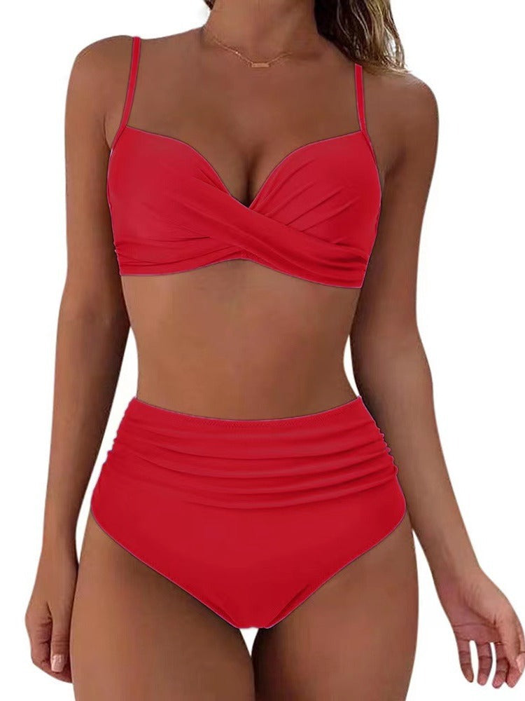 Dame højtaljet bikini-sæt med raffineret vikledetalje og figurskabende design Stilla