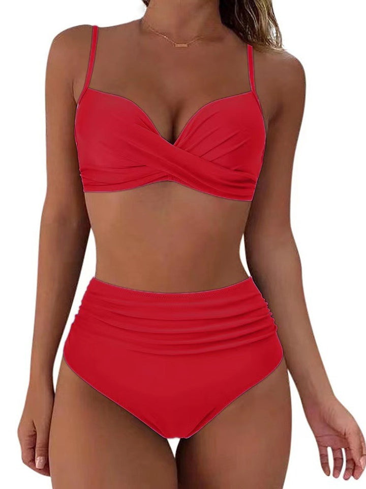 Dame højtaljet bikini-sæt med raffineret vikledetalje og figurskabende design Stilla