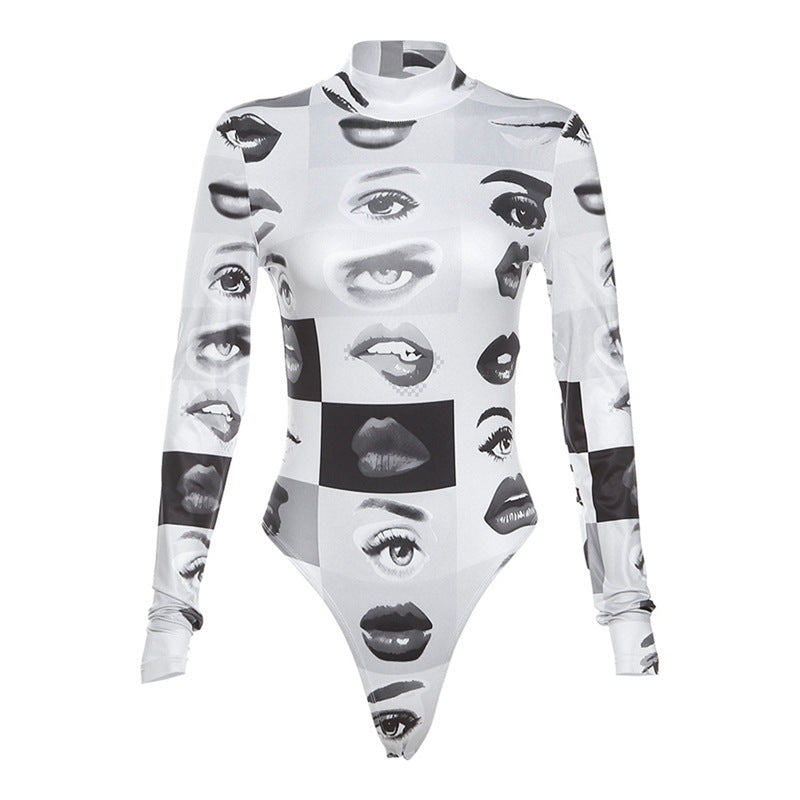 Dame langærmet bodysuit med kreativ fotoprint Skovae