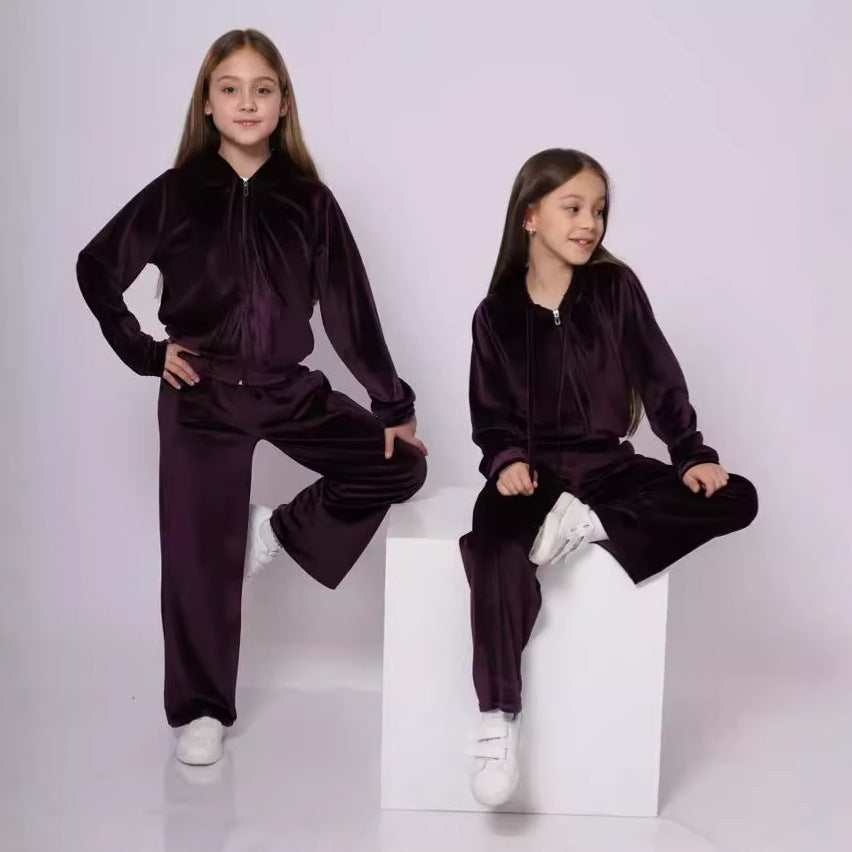 Kvinders Velour Sweat Suit med Hætte og Elastisk Livlinje Skovae