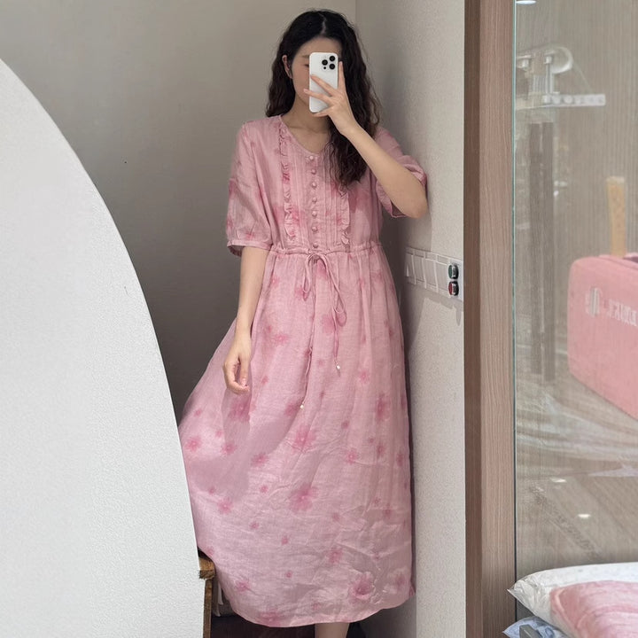 Dame Floral Maxi Kjole med justerbar talje Stilla