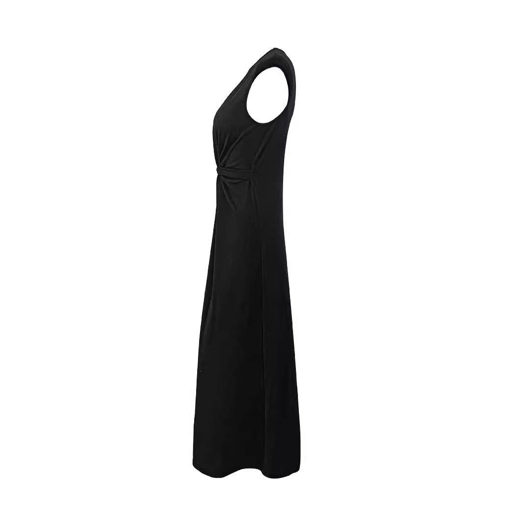 Dame Elegant Maxikjole med raffineret Drapering og Rundhalset Stilla