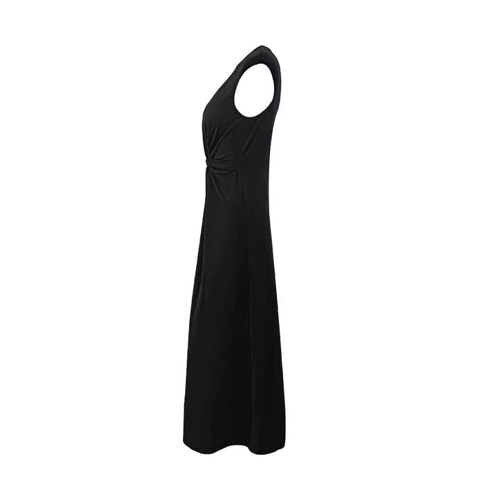 Dame Elegant Maxikjole med raffineret Drapering og Rundhalset Stilla