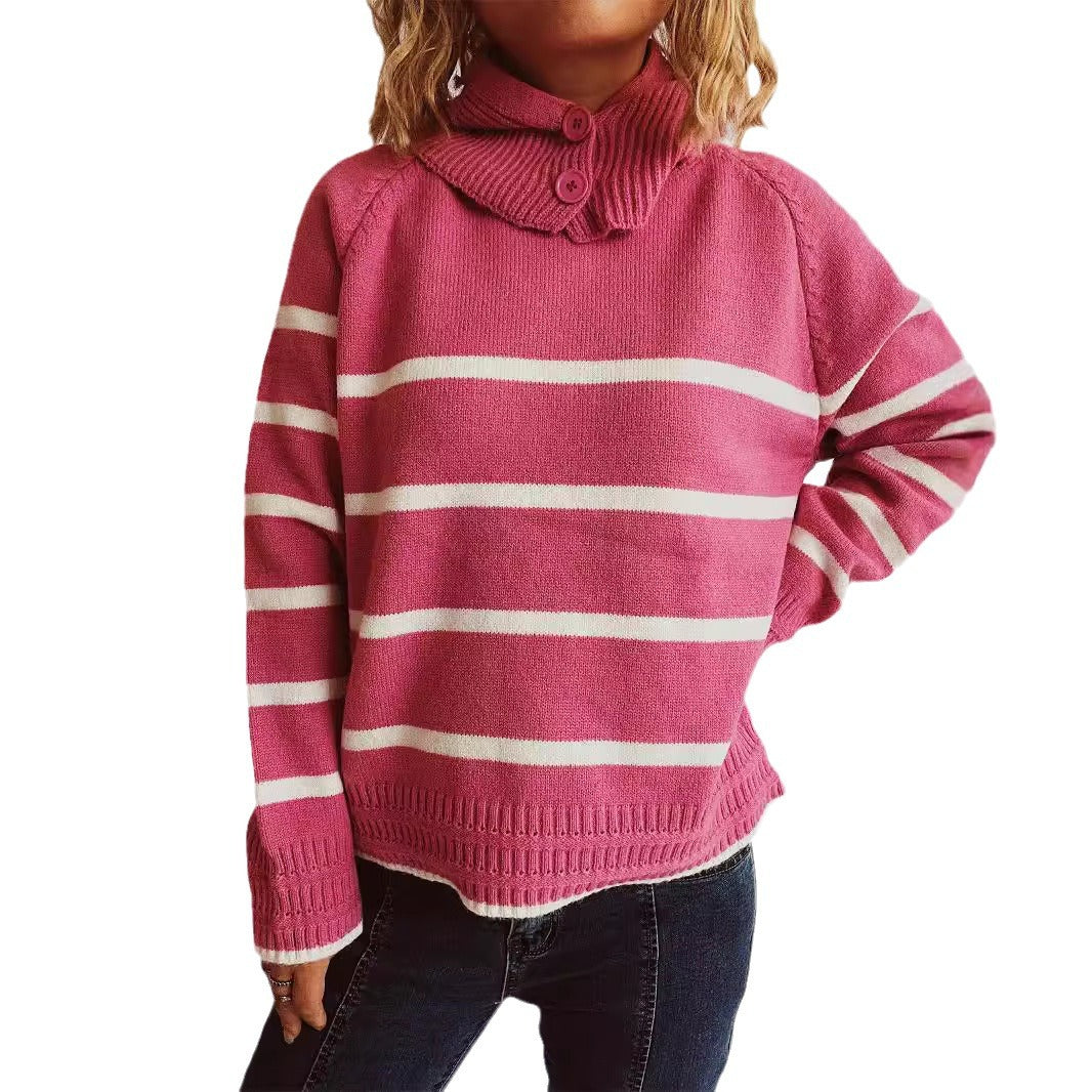 Kvinder sweater med mode krave og stribet mønster Stilla