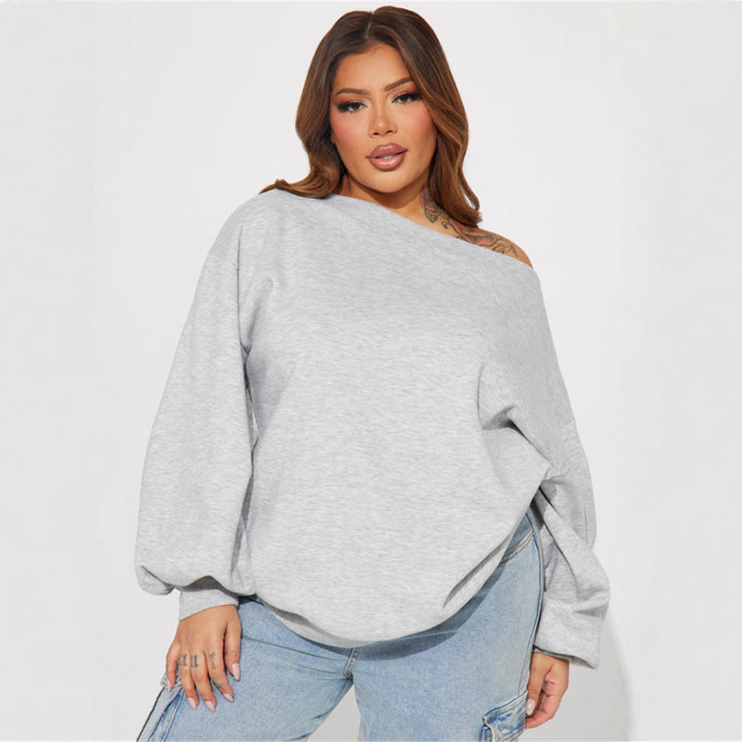 Kvinders oversized sweatshirt med asymmetrisk halsudskæring og ballonformede ærmer