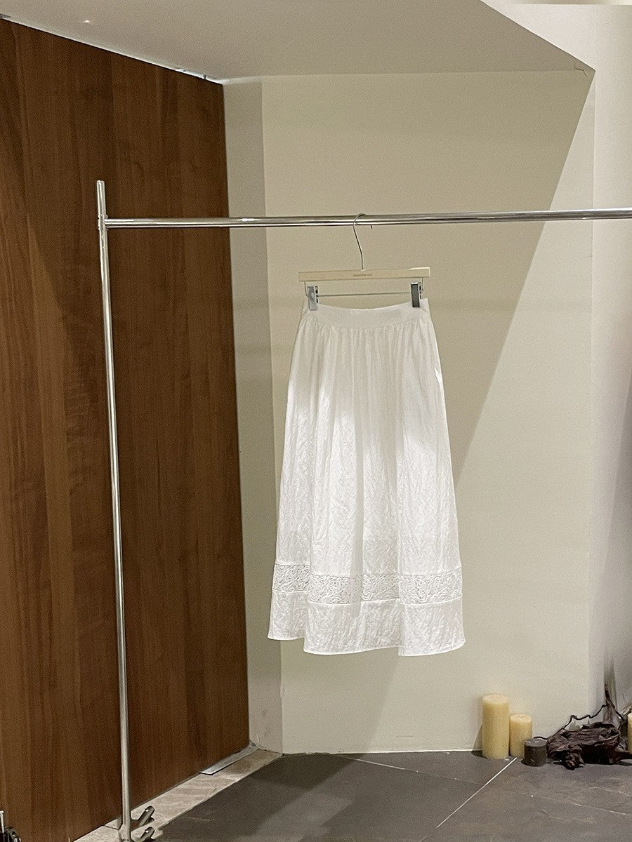 Dame Lang Skirt med Spidsapplikationer Stilla