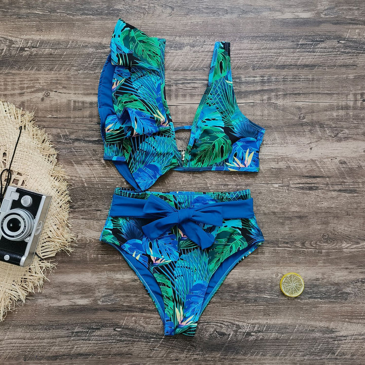 Dame Bikini-sæt med voluminøse rynkedetaljer og elegant høj talje Stilla