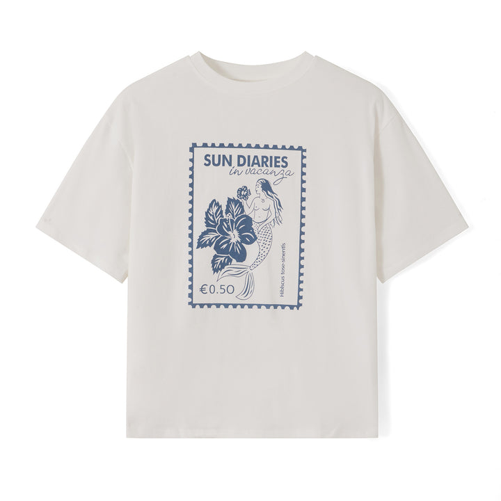 Dame T-shirt med kunstnerisk motiv i vintage-stil Skovae