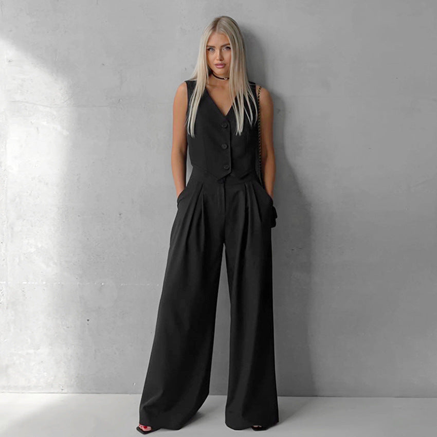 Dame Elegant To-delt med moderne blazer og vide bukser Stilla